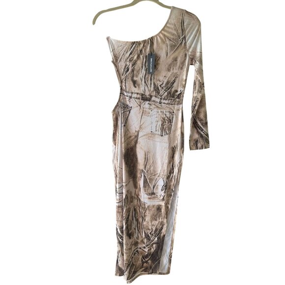 PrettyLittleThing Taupe One Shoulder Cutout Bodycon Dress Size 6 Sculpted Fit - Picture 3 of 8